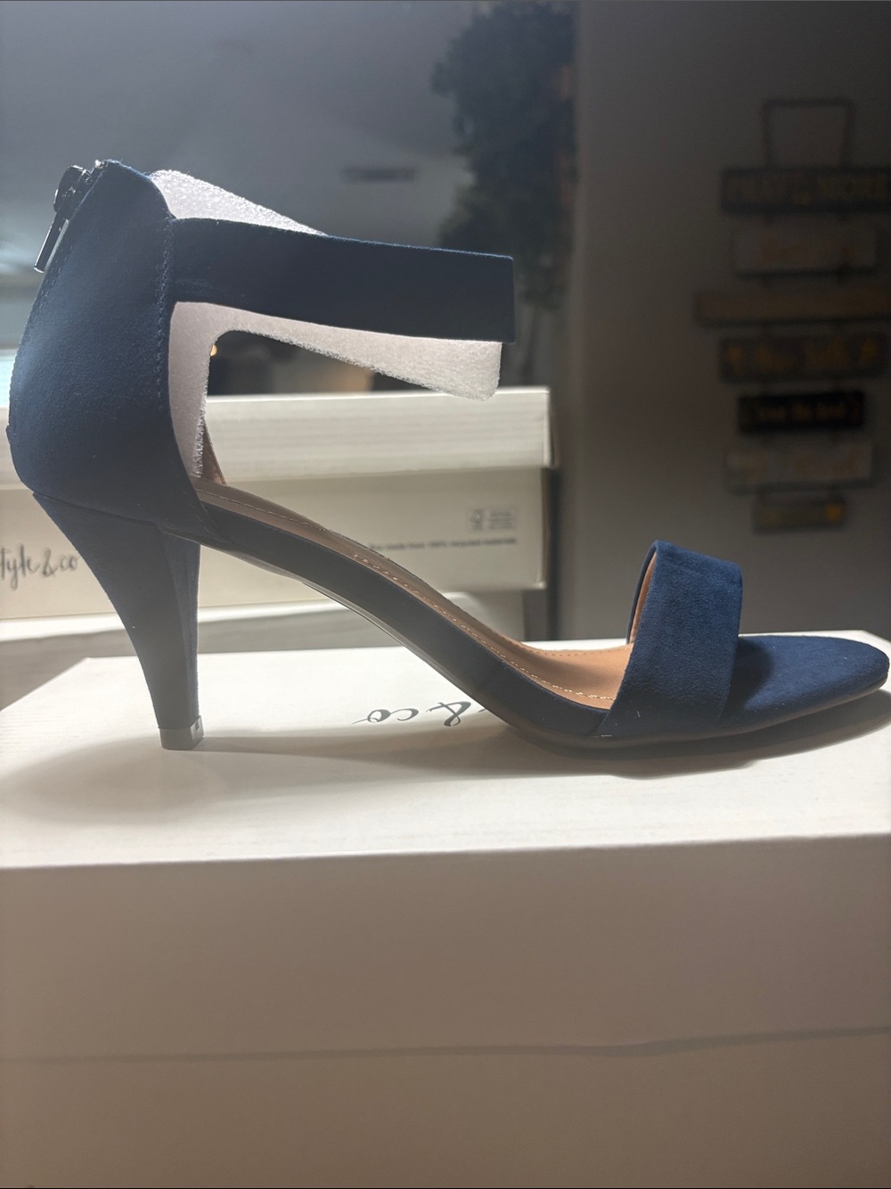 Style & Co. Navy Suede Ankle-Strap Mid Heel Sandal